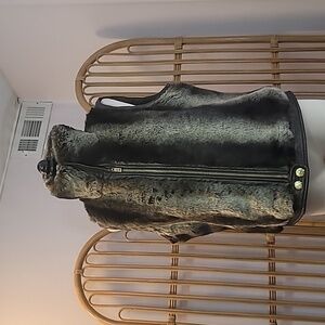 BIG CHILL black faux fur vest size large faux leather